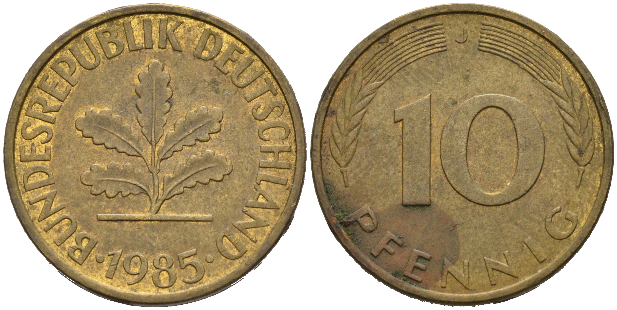 ФРГ 10 ПФЕННИГОВ 1985 J KM 108, J.383 сталь плакированная латунью 75-653