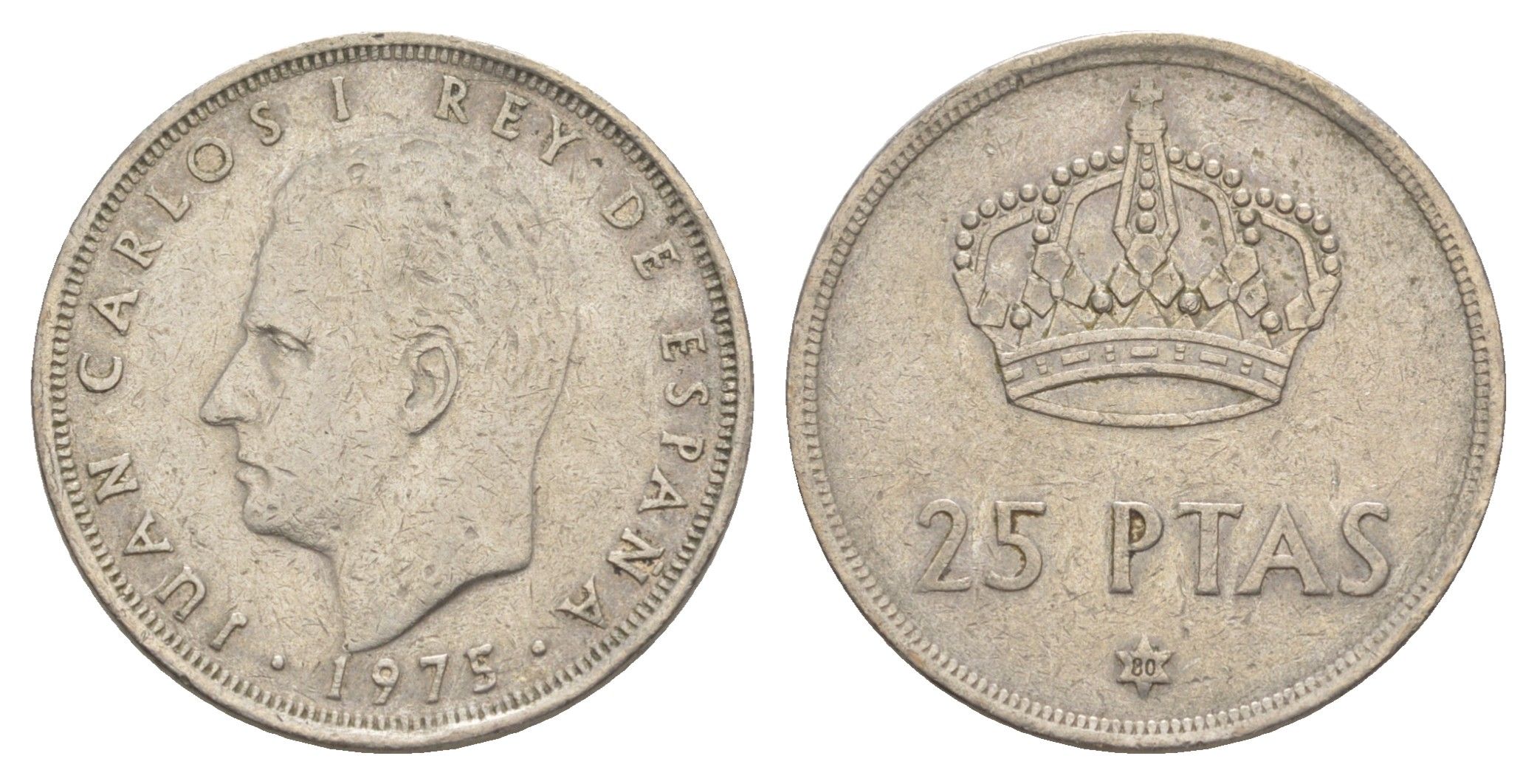 Испания 25 песет 1975 (80) M, Хуан Карлос I (1975-2014) KM 808 медно-никель 4616-725