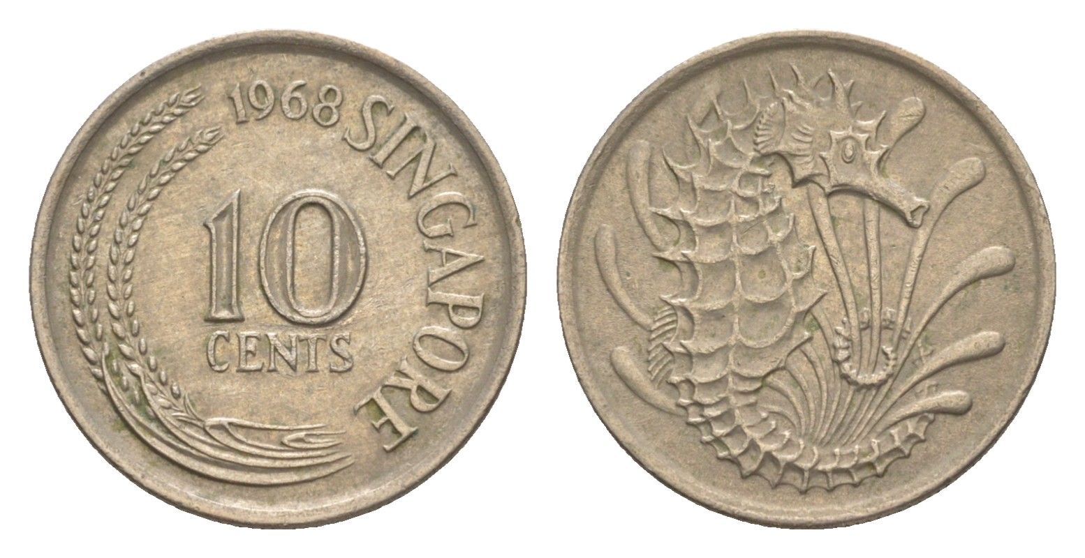 Сингапур 10 центов 1968 KM 3 медно-никель 4640-553