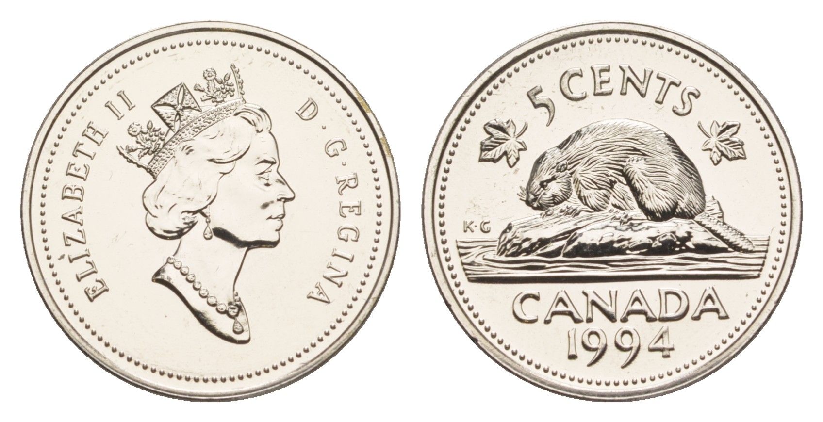 Канада 5 центов 1994 Елизавета II (1952-2022), бобр KM 182 медно-никель PROOF-LIKE (BU) 4639-522