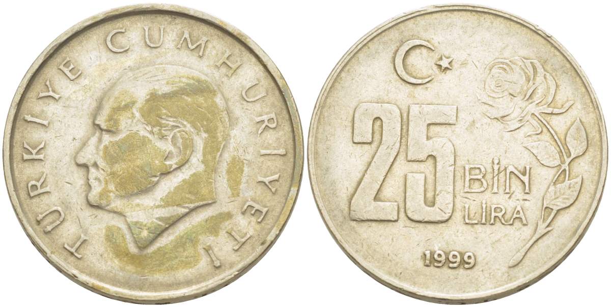 Турция 25000 лир 1999 Мустафа Кемаль Ататюрк KM 1041 медь никель цинк 4525-633