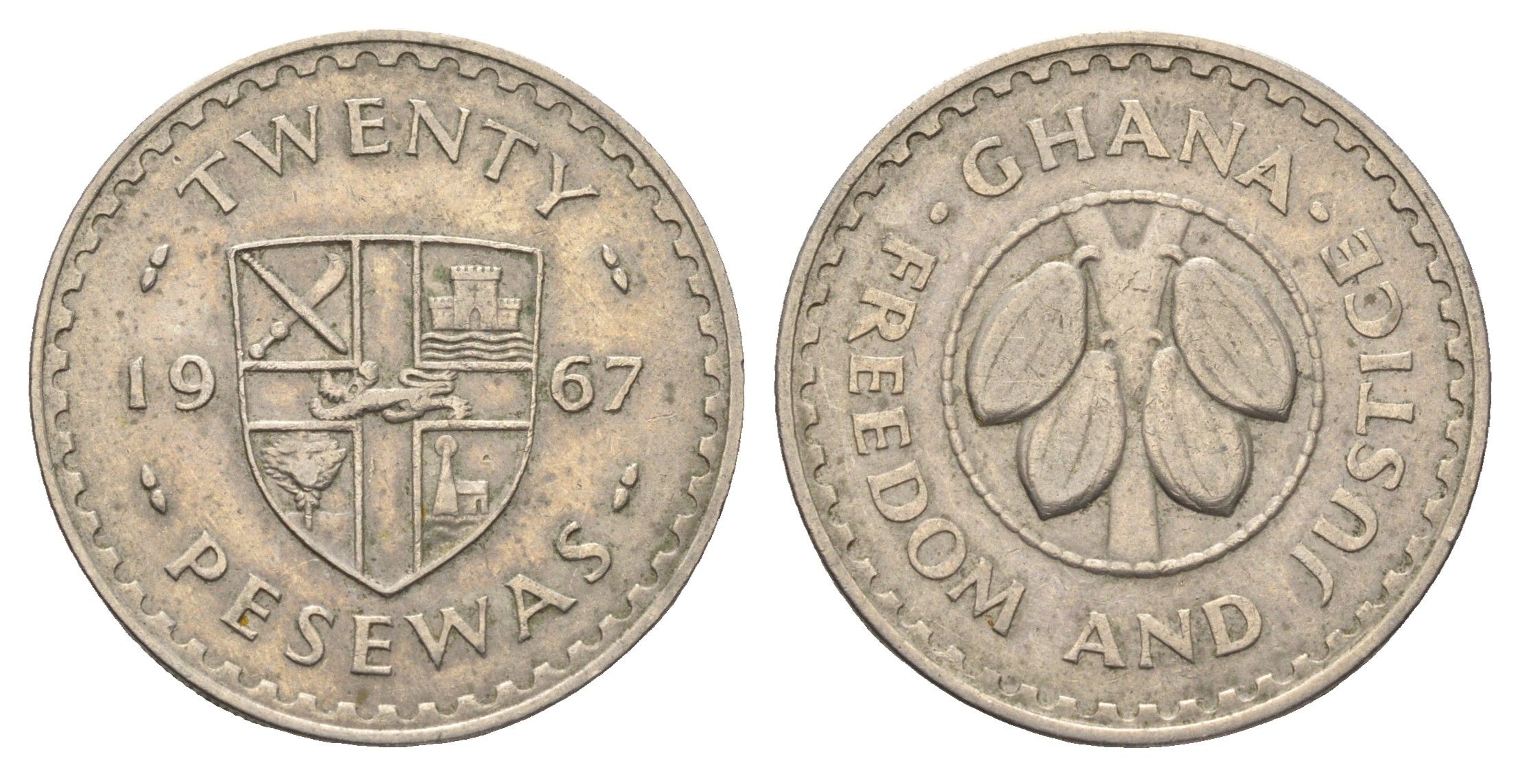 Гана 20 песев 1967 KM 17 медно-никель 4667-542