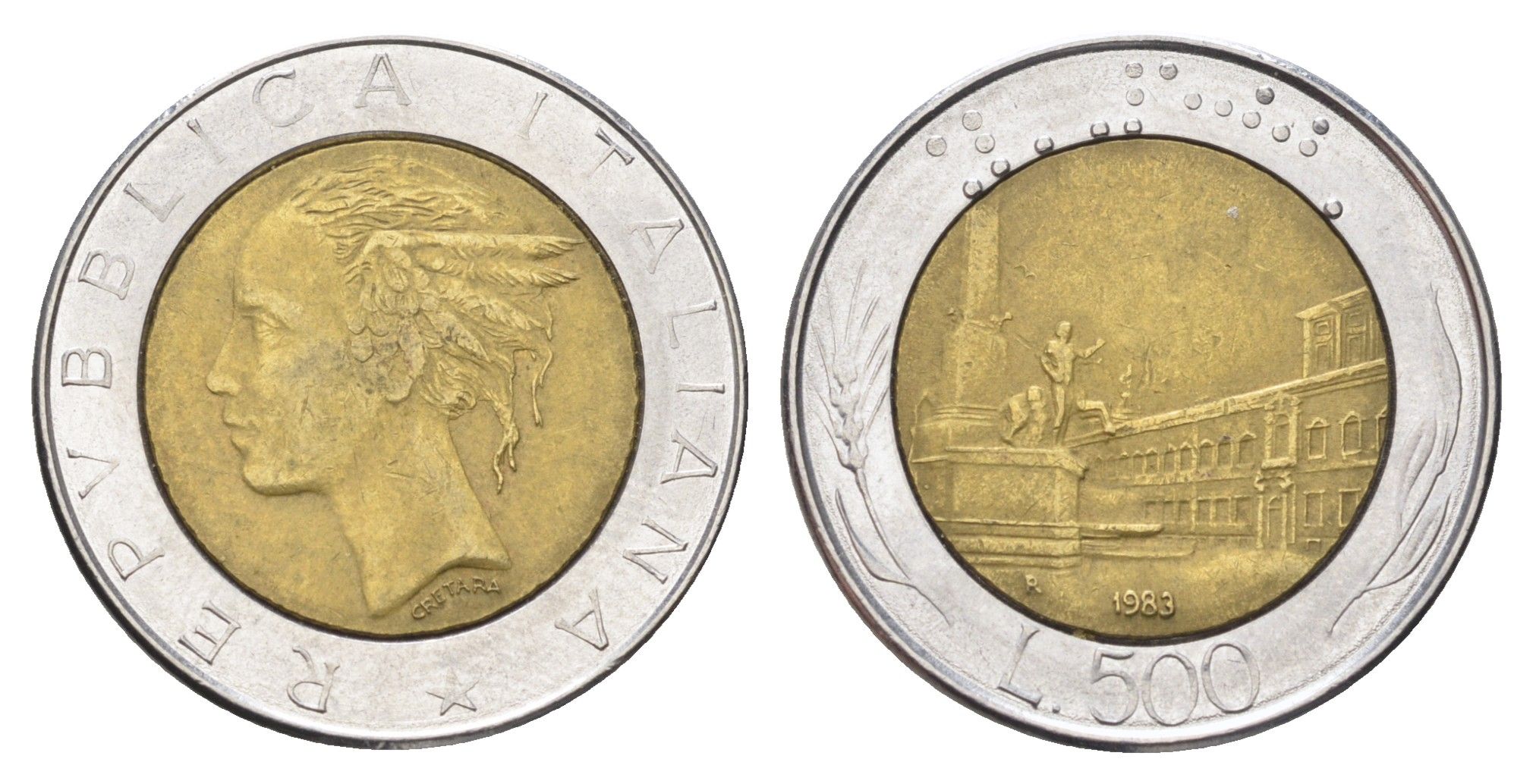 Италия 500 лир 1983 R, Квиринальский дворец в Риме KM 111 биметалл 4704-942