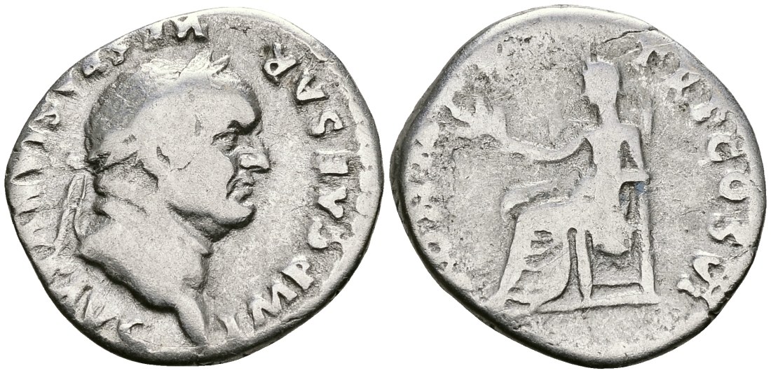 Римская Империя денарий 75 Веспасиан PON MAX TR P COS VI Пация, персонификация Мира Рим Very fine RIC 90 серебро 1073-3-11-2