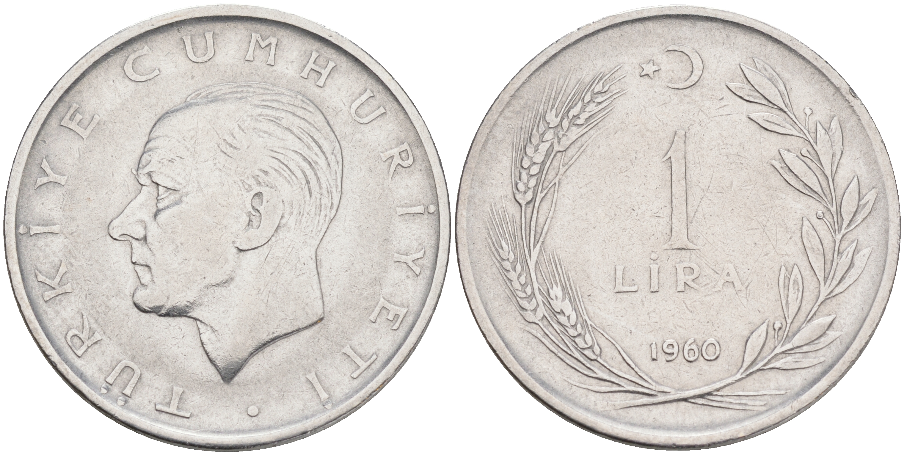 Турция 1 лира 1960 Мустафа Кемаль Ататюрк KM 889а.1 нержавеющая сталь4561-712