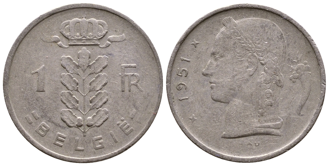 БЕЛЬГИЯ 1 ФРАНК 1951 BELGIE КМ 143.1 медно-никель 56-1145