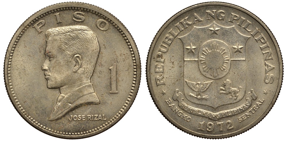 Филиппины 1 писо 1972 Хосе Рицаль KM 203 медь никель цинк 118-1112