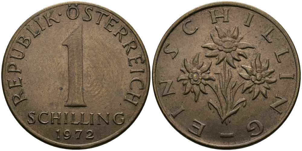 Австрия 1 шиллинг 1972 KM 2886 алюминиевая бронза 98-117