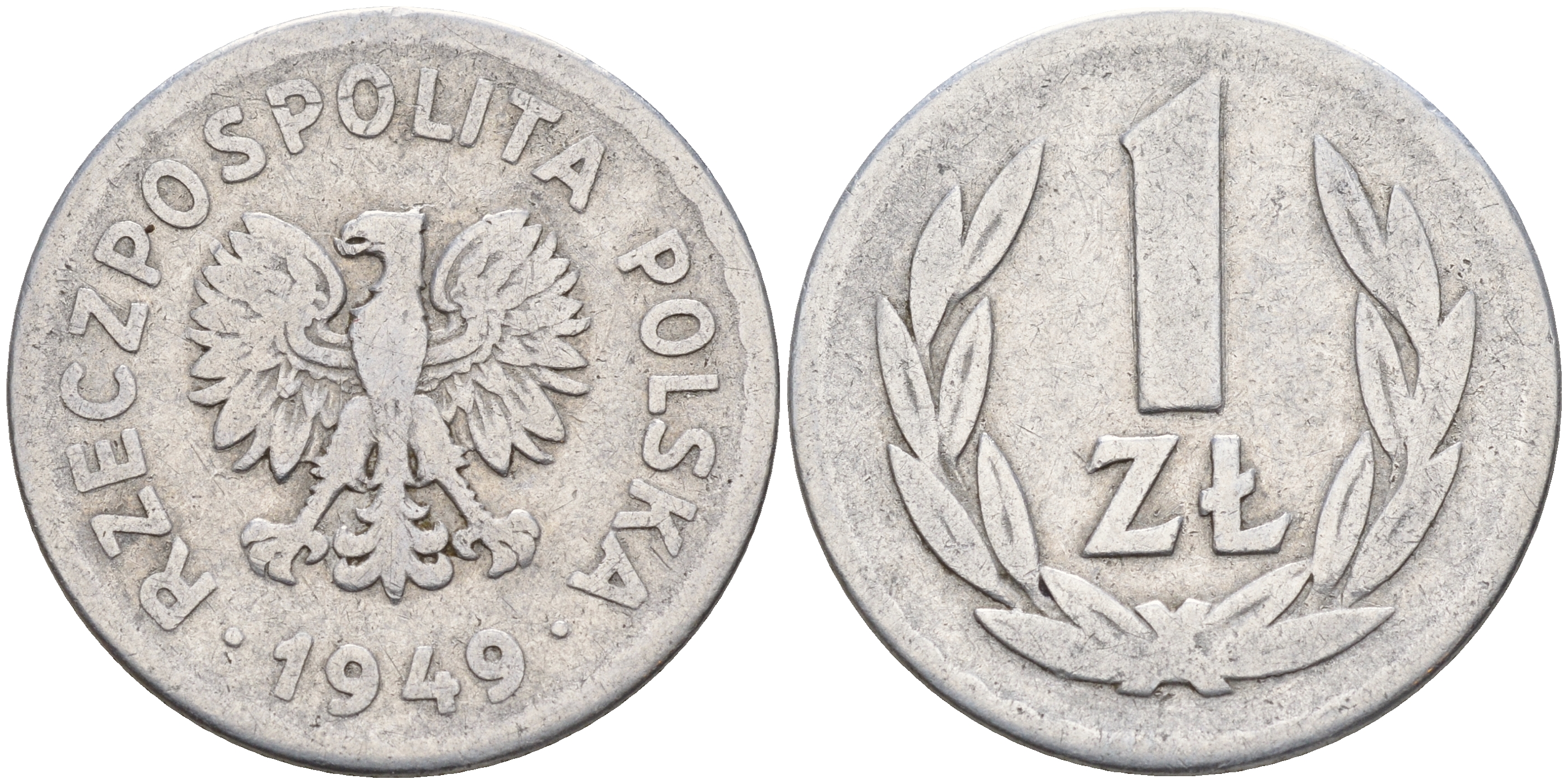 Польша 1 злотый 1949  KM 45а алюминий    4159-1253