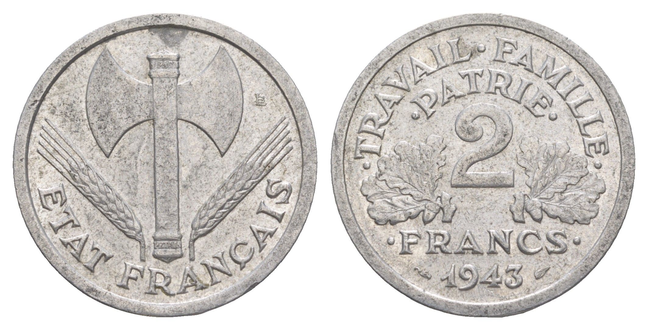 Франция 2 франка 1943 KM 904 алюминий 4543-155