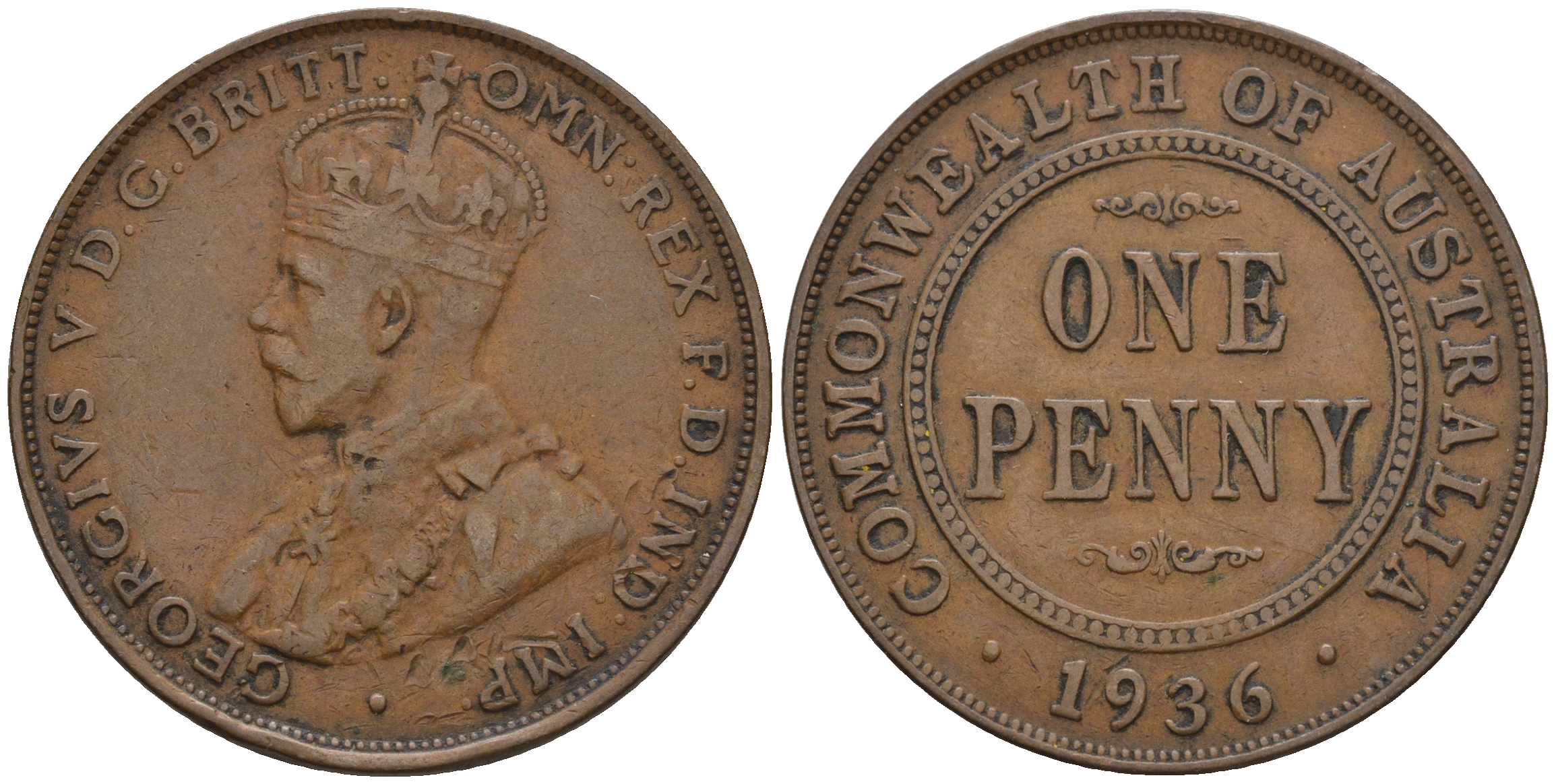 Австралия 1 пенни 1936 Георг V (1910-1936) KM 23 бронза 4607-1232