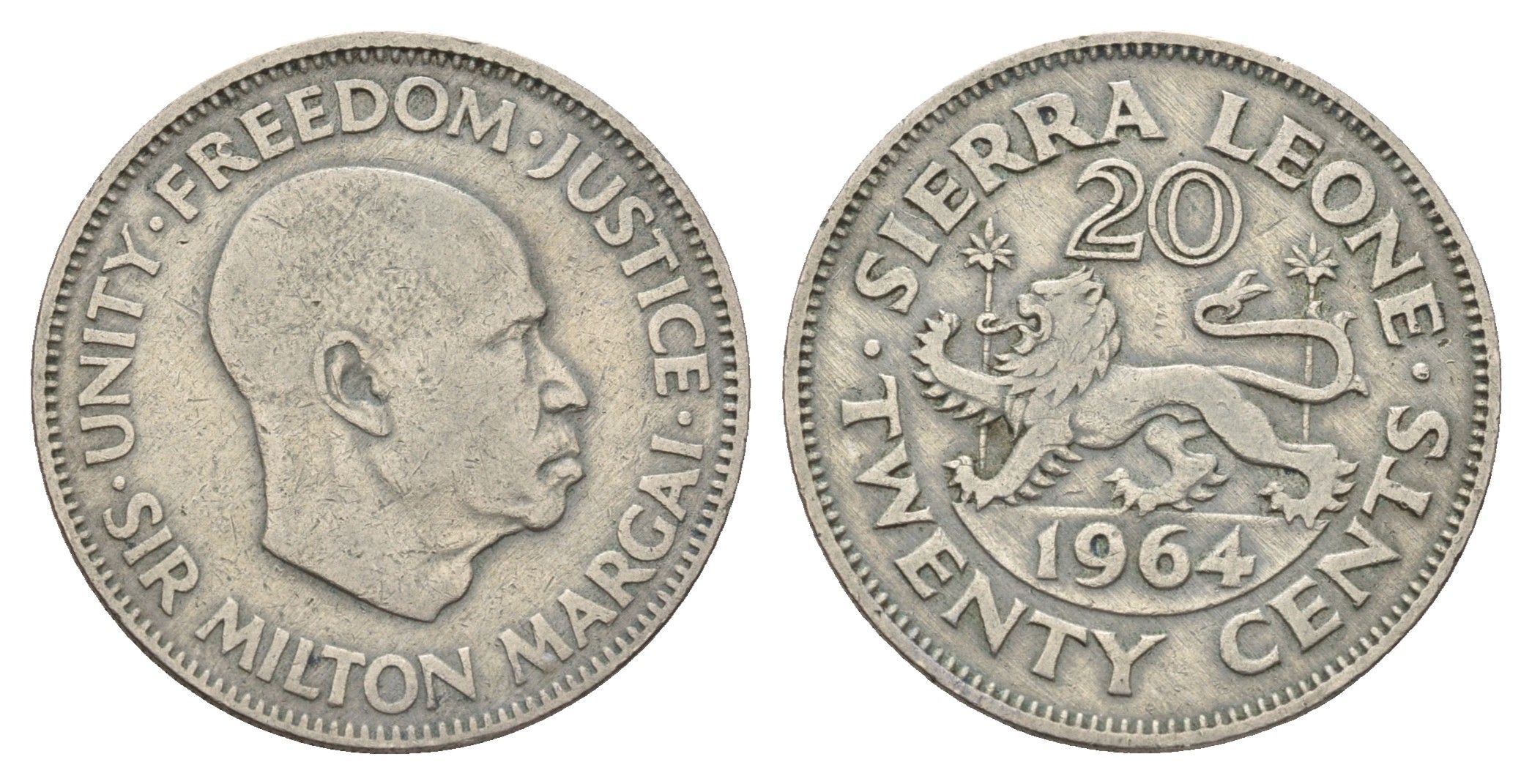 Сьерра-Леоне 20 центов 1964 KM 20 медно-никель 4678-1024