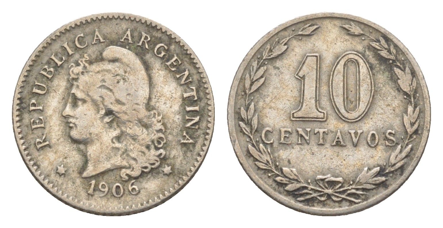 Аргентина 10 сентаво 1906 KM 35 медно-никель 4649-519