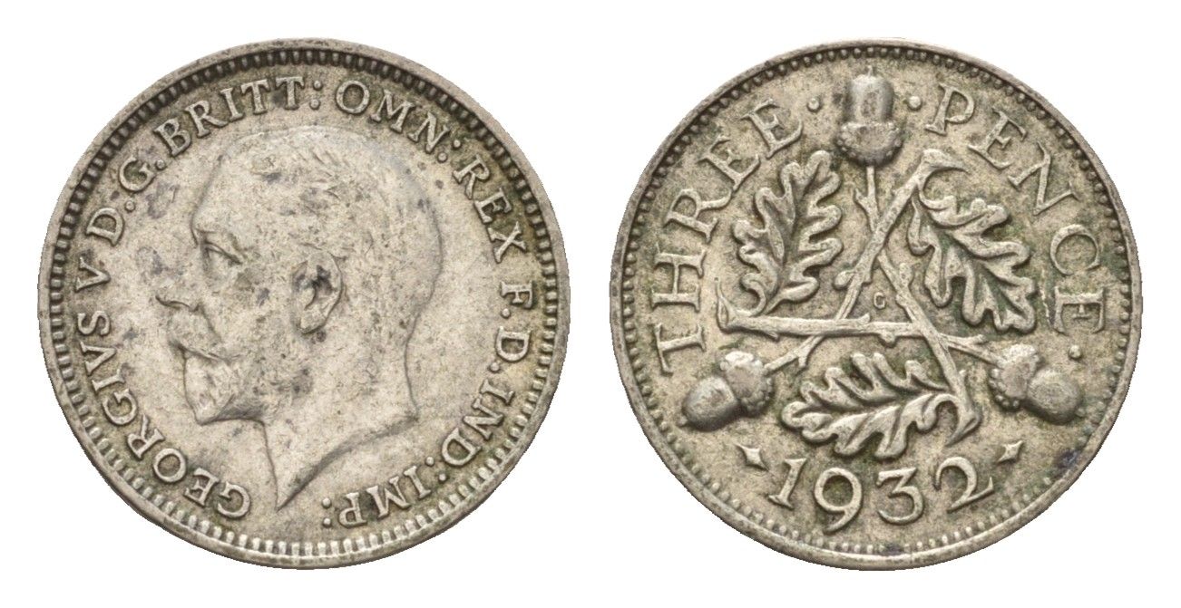 Великобритания 3 пенса 1932 Георг V (1910-1936) KM 831, Spink 4042 серебро 4644-427