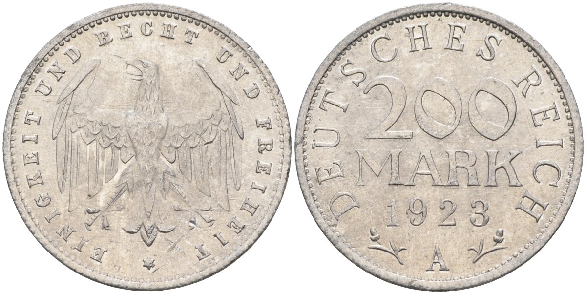 Германия 200 марок 1923 A KM 35, J. 304, Weege 22 алюминий UNC 4586-234