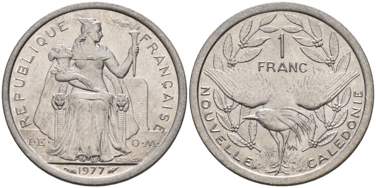 Французская Новая Каледония 1 франк 1977 KM 10 алюминий 4153-646