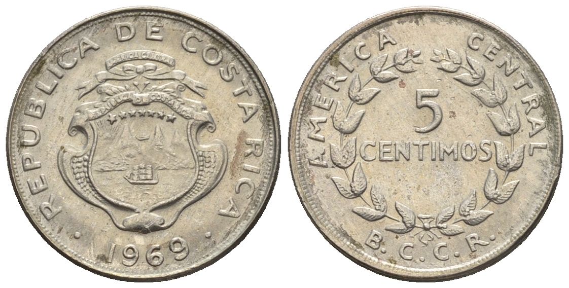 Коста-Рика 5 сентимо 1969  KM 184.2 медно-никель  UNC  4609-628
