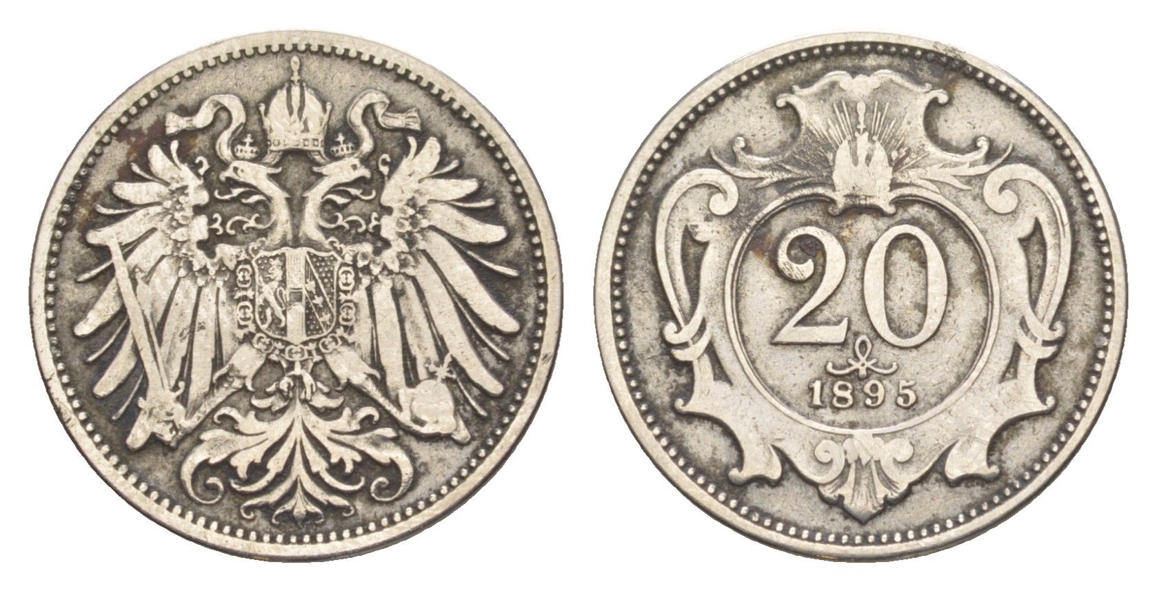 Австрия 20 геллеров 1895 Франц Иосиф I (1848-1916) KM 2803 никель 4639-1052