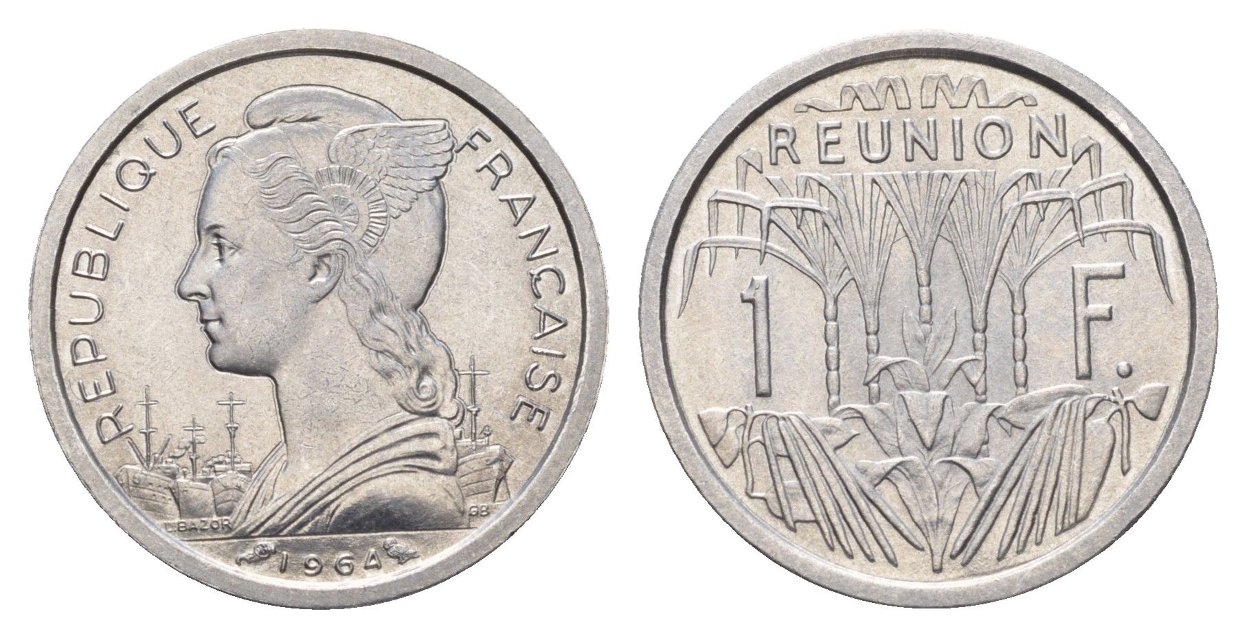 Реюньон 1 франк 1964 KM 6 алюминий UNC 4671-121