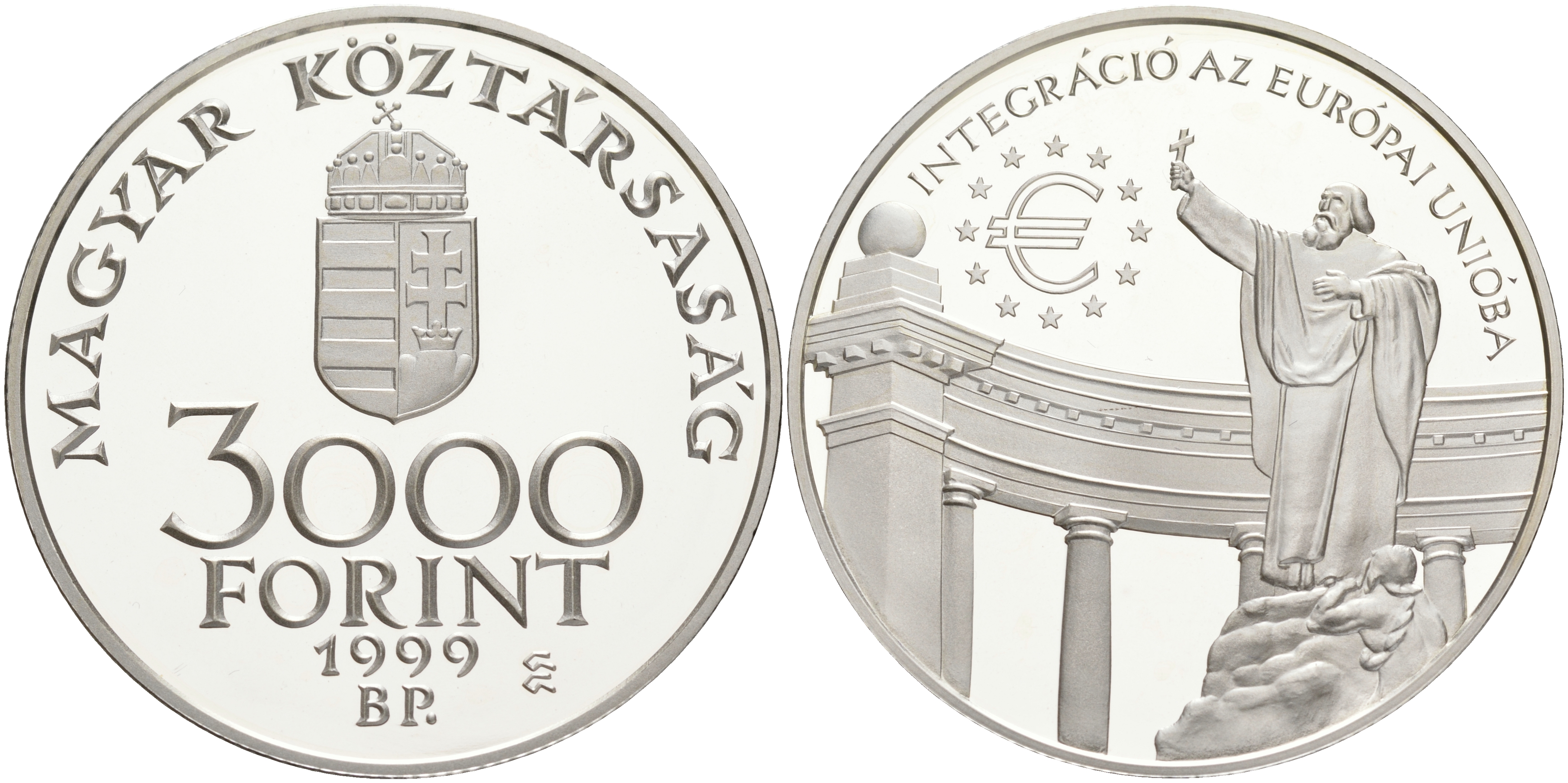 Венгрия 3000 форинтов 1999 интеграция в Европейский Союз KM 735 серебро PROOF 11-252-22