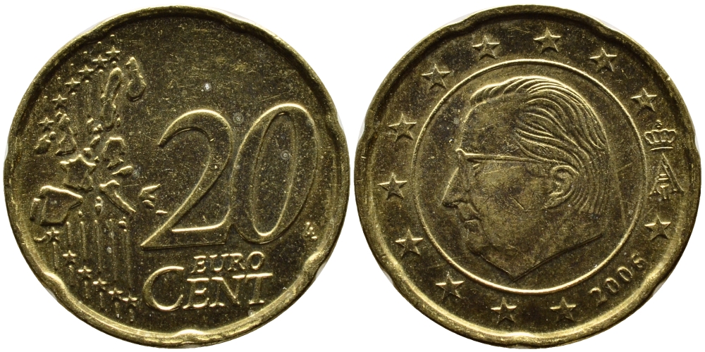 БЕЛЬГИЯ 20 ЕВРОЦЕНТОВ 2006 АЛЬБЕРТ II KM 228 латунь 4390-1115