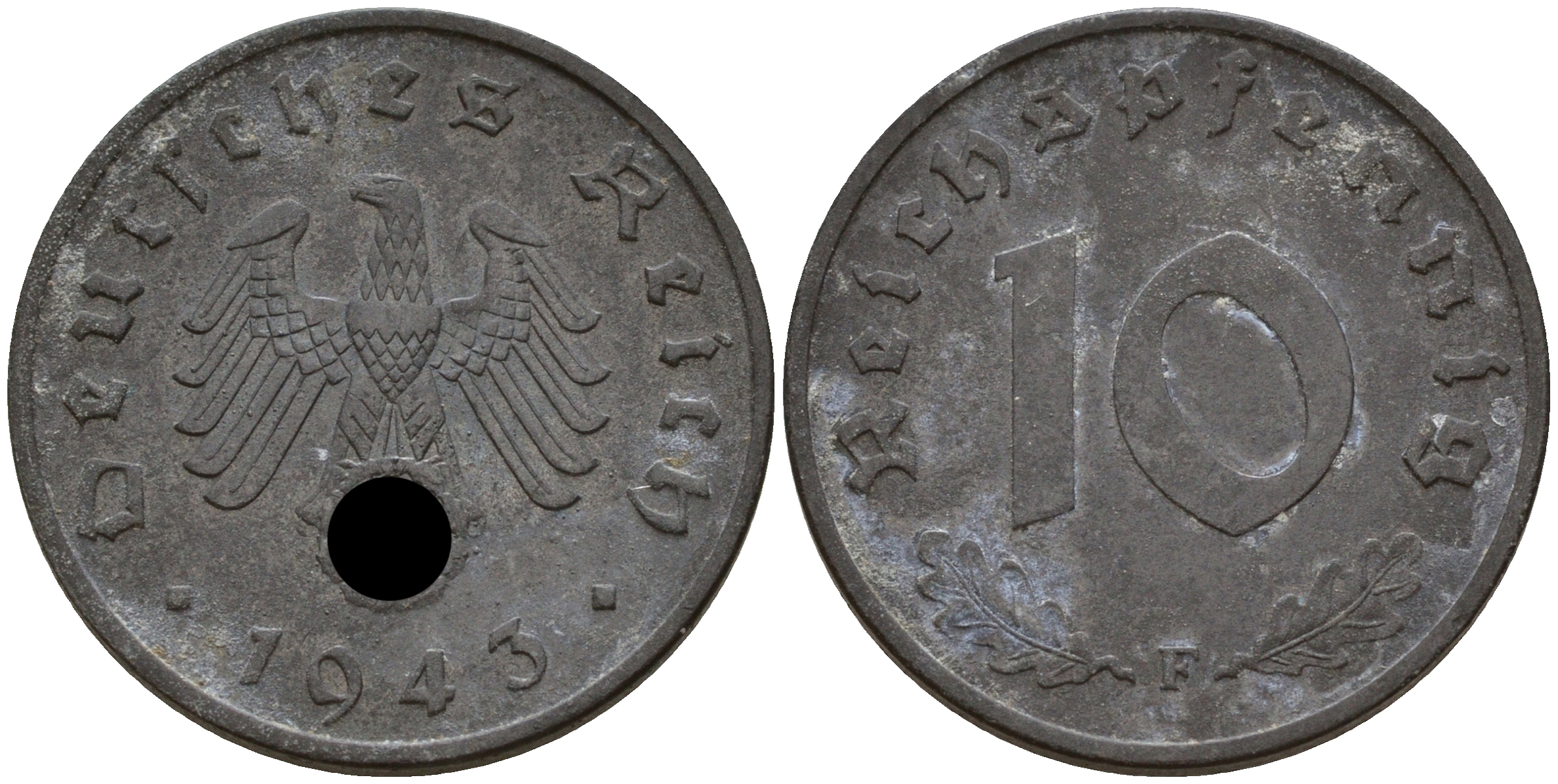 Германия 10 рейхспфеннигов 1943 F J.371 KM 101 цинк    4603-413