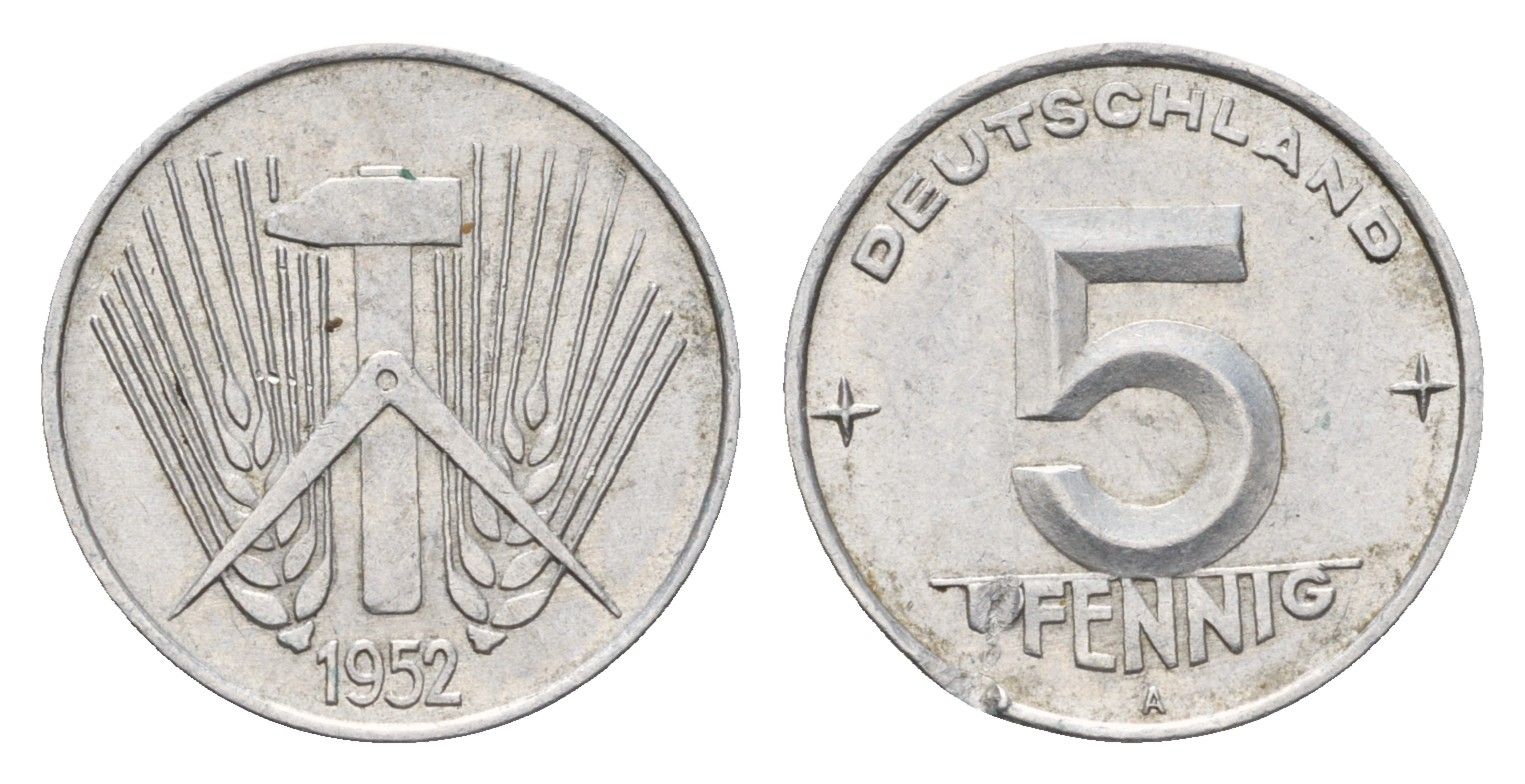 ГДР 5 пфеннигов 1952 A KM 6 алюминий 4685-1065