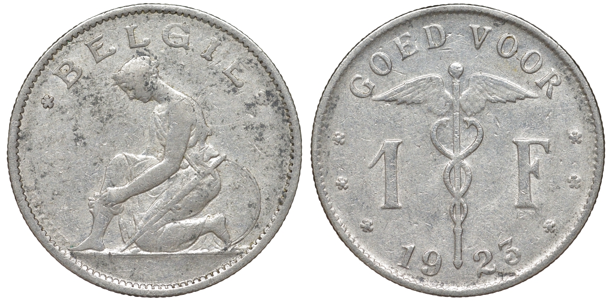 Бельгия 1 франк 1923 Belgie, Альберт I (1909-1934) KM 90 никель 51-1017