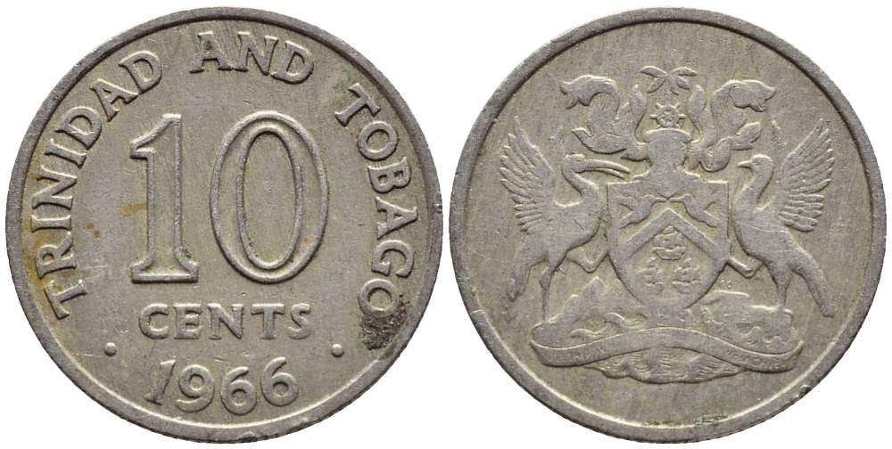 Тринидад и Тобаго 10 центов 1966 герб KM 3 медно-никель 4396-837