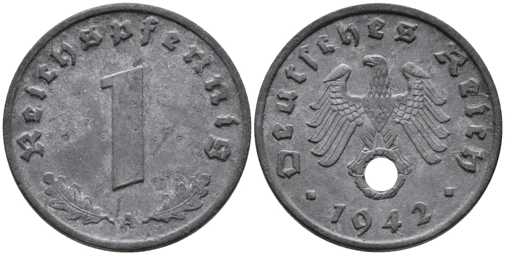 ГЕРМАНИЯ 1 РЕЙХСПФЕННИГ 1942 A KM 97, J.369 цинк 96-732