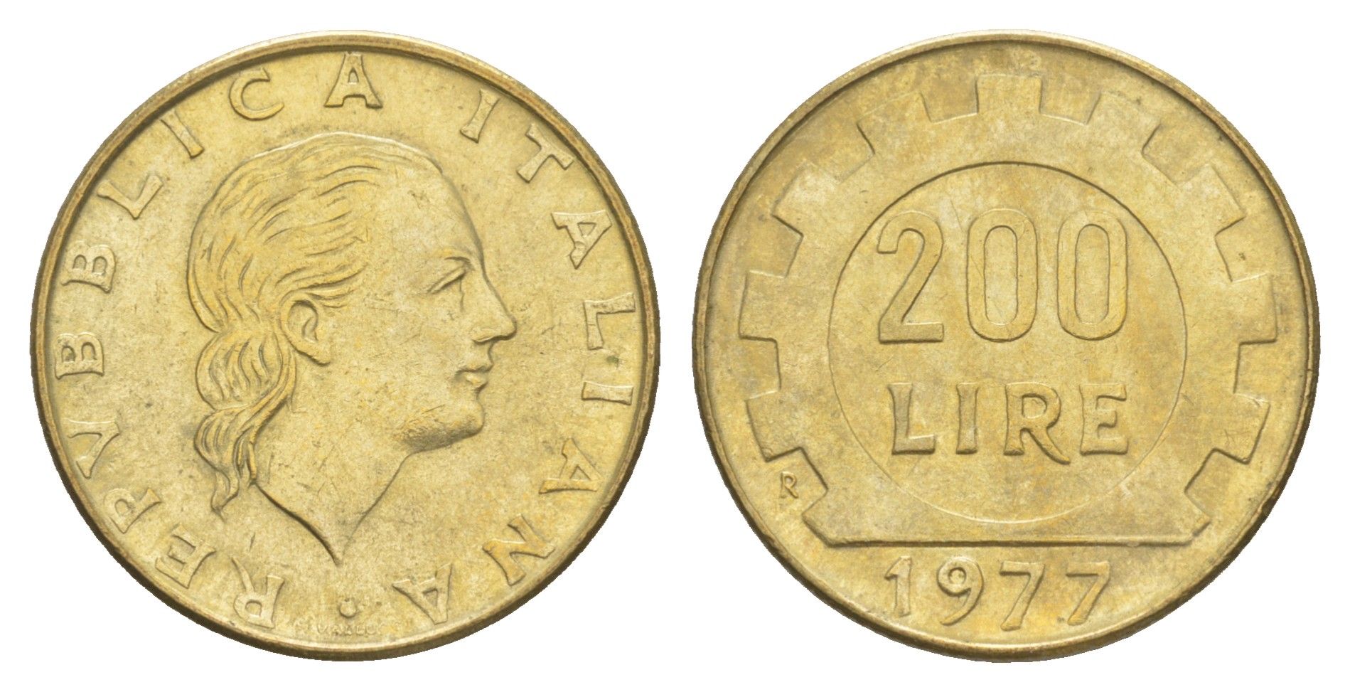 Италия 200 лир 1977 R, шестерня KM 105 алюминиевая бронза 4556-335