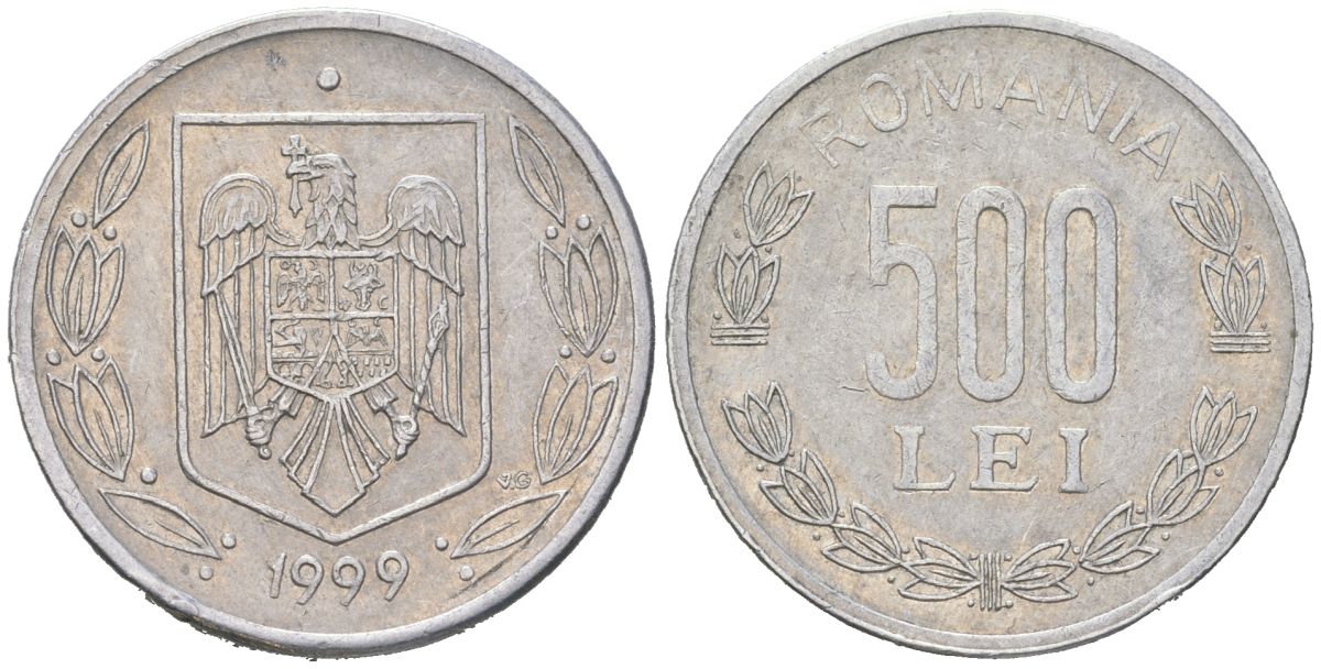 Румыния 500 леев 1999 KM 145 алюминий 183-1142