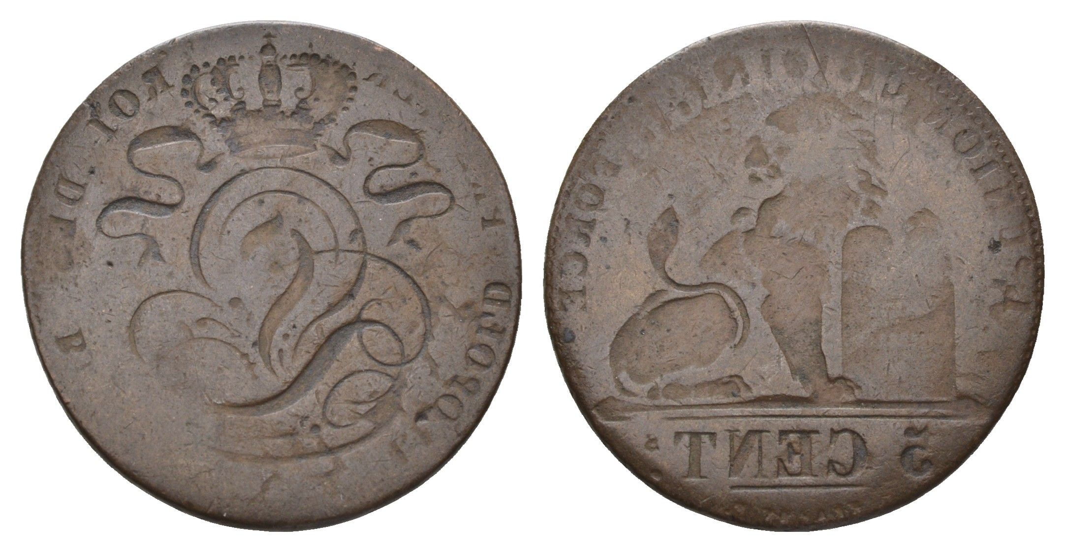 Бельгия инкузный брак - 5 сантимов 1833-1859 KM 5 медь 1525-1414