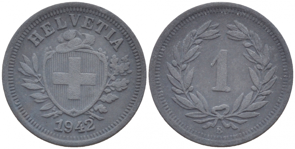Швейцария 1 раппен 1942 В KM 3а цинк 4547-861