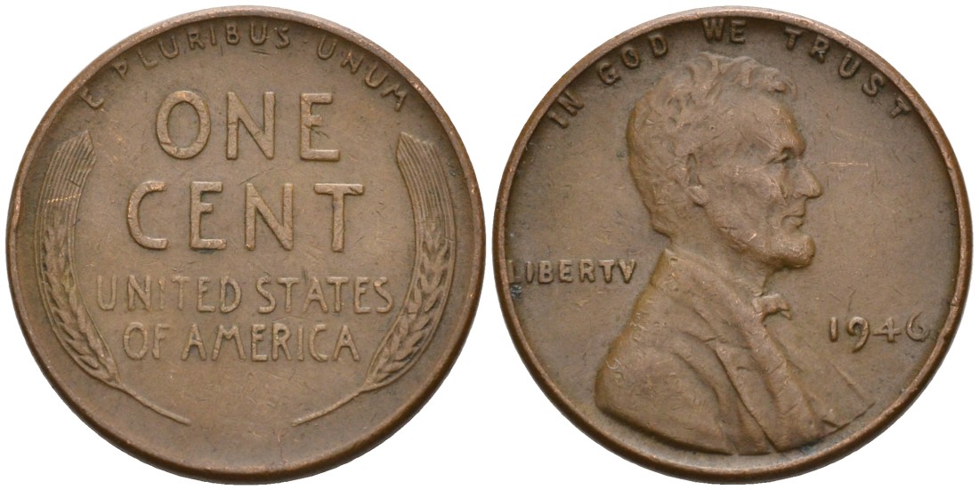 США 1 цент 1946 Линкольн KM А132 бронза 192-953
