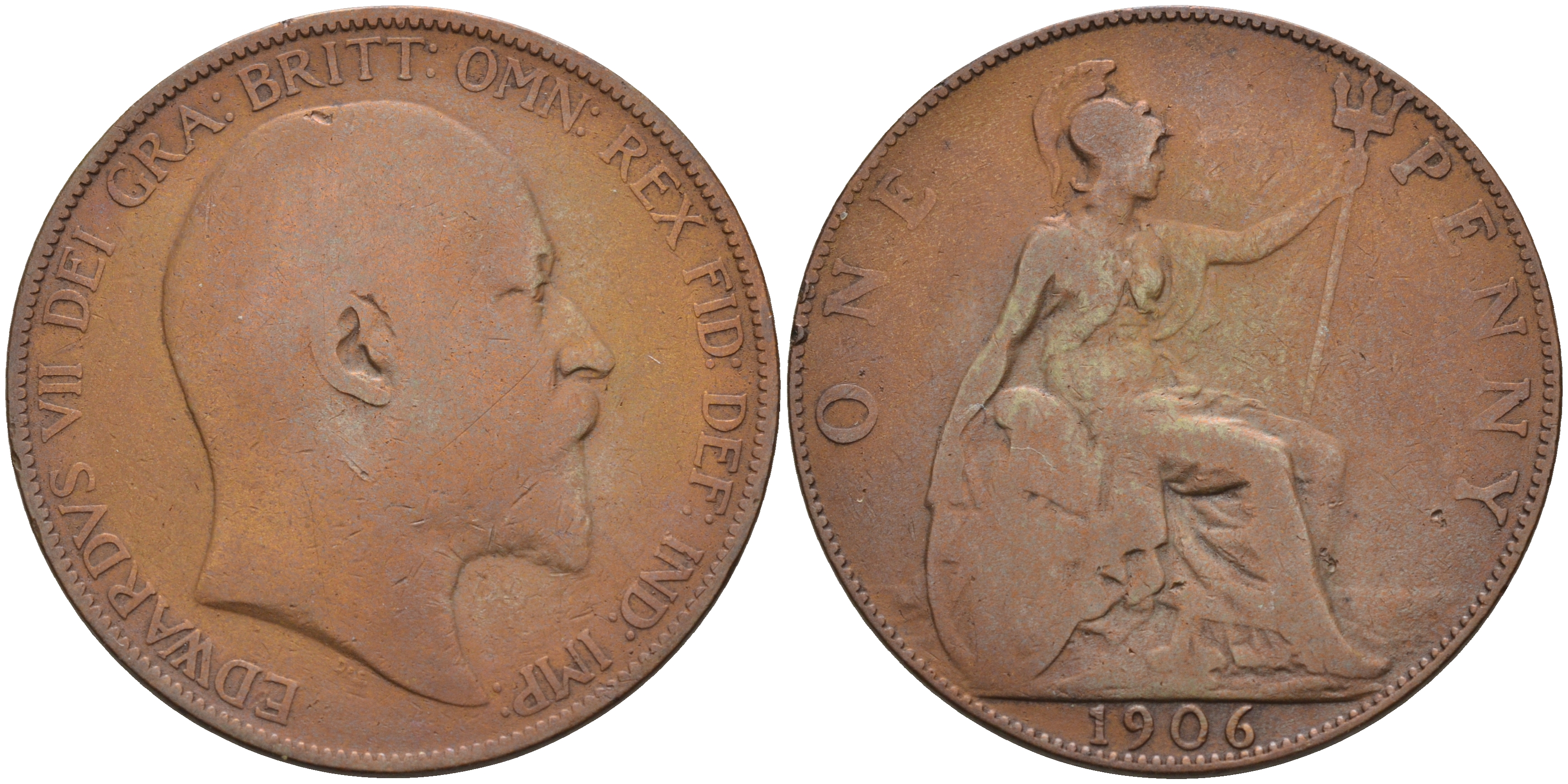 Великобритания 1 пенни 1906 Эдуард VII (1901-1910) KM 794.2, Spink 3990 бронза 4593-134