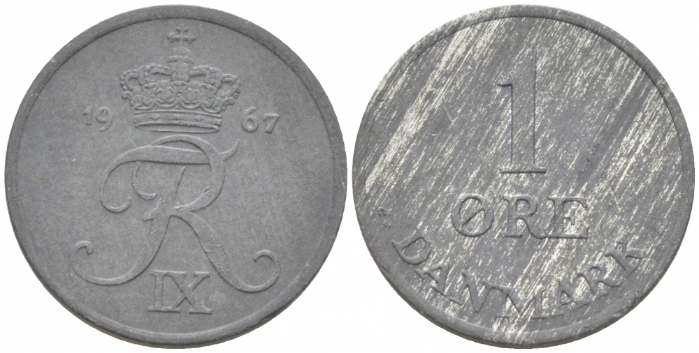 ДАНИЯ 1 ЭРЕ 1967 С; S, ФРЕДЕРИК IX (1947-1972) KM 839.2 цинк 3955-512