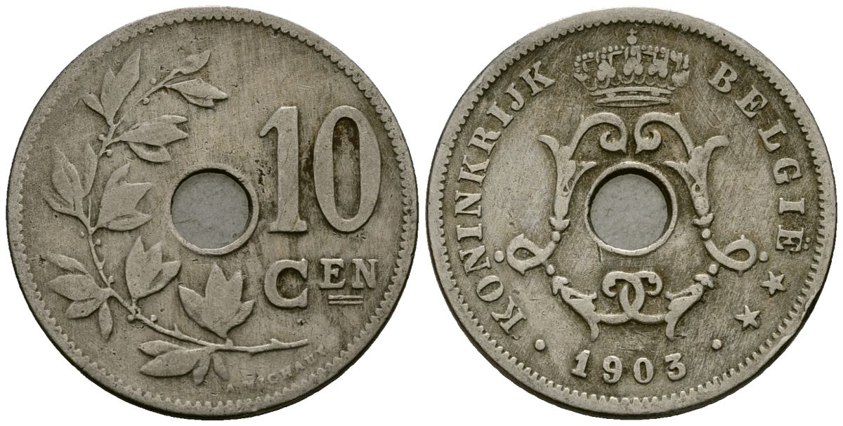 Бельгия 10 сантимов 1903 Belgie KM 49 медно-никель 4172-1112