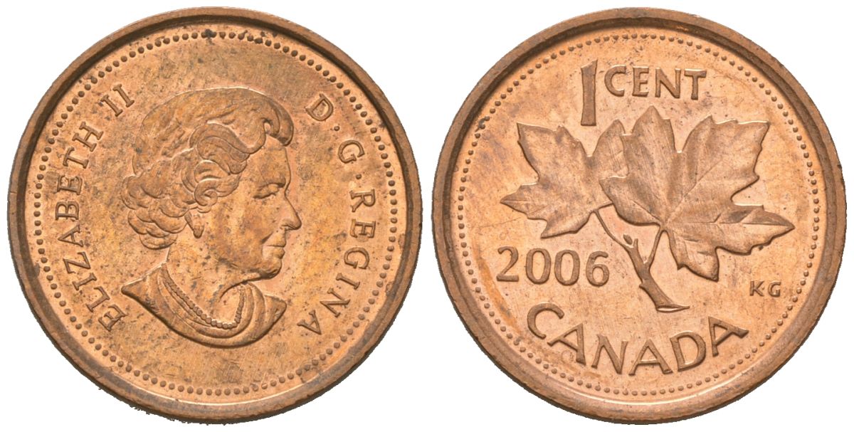 Канада 1 цент 2006 Елизавета II (1952-2022), кленовый лист KM 490 цинк плакированный медью UNC 4385-644