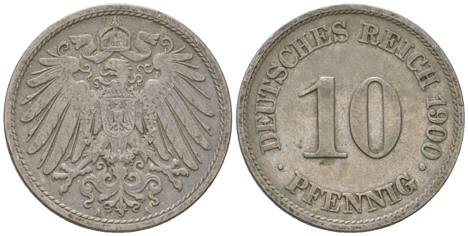 Германия 10 пфеннигов 1900 A KM 12, J. 13 медно-никель 4641-434