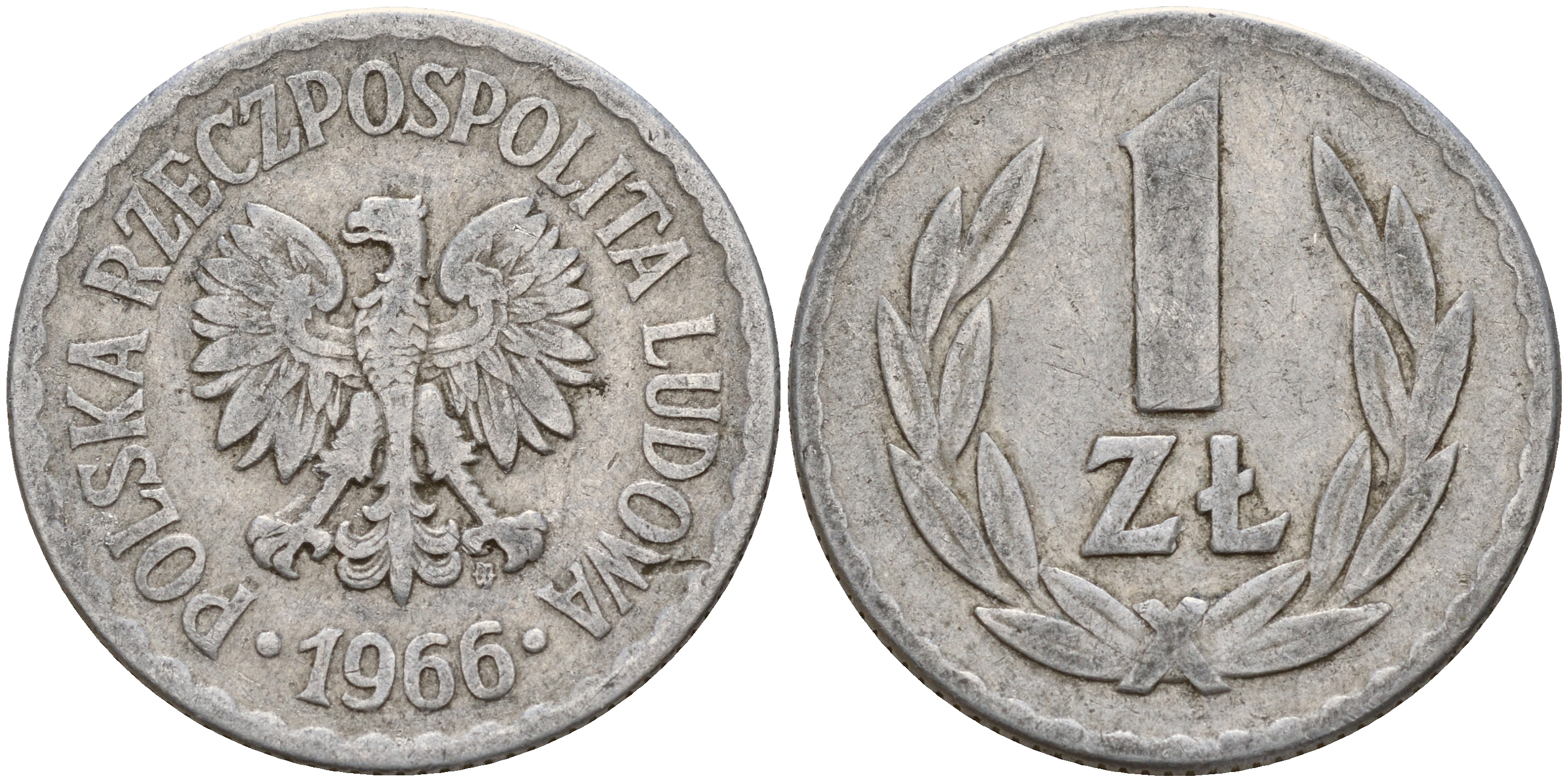 Польша 1 злотый 1966 MW KM 49.1 алюминий    4187-357