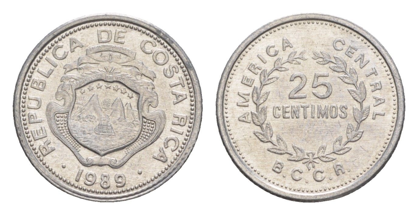 Коста-Рика 25 сентимо 1989 KM 188.3 алюминий UNC 4644-346