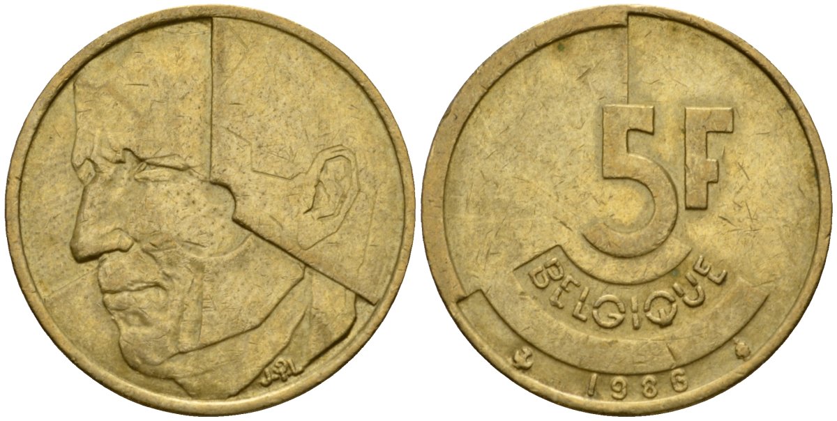 Бельгия 5 франков 1986 Belgique, Бодуэн I (1951-1993) KM 163 алюминиевая бронза 4601-145