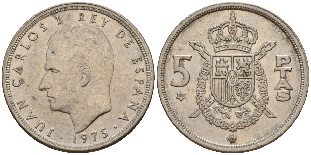 Испания 5 песет 1975 (80) Хуан Карлос I (1975-2014) KM 807 медно-никель 210-535
