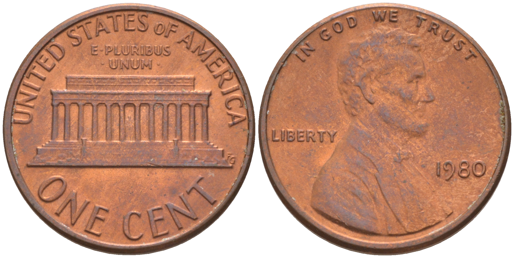 США 1 цент 1980 Авраам Линкольн KM 201 медь цинк 188-218