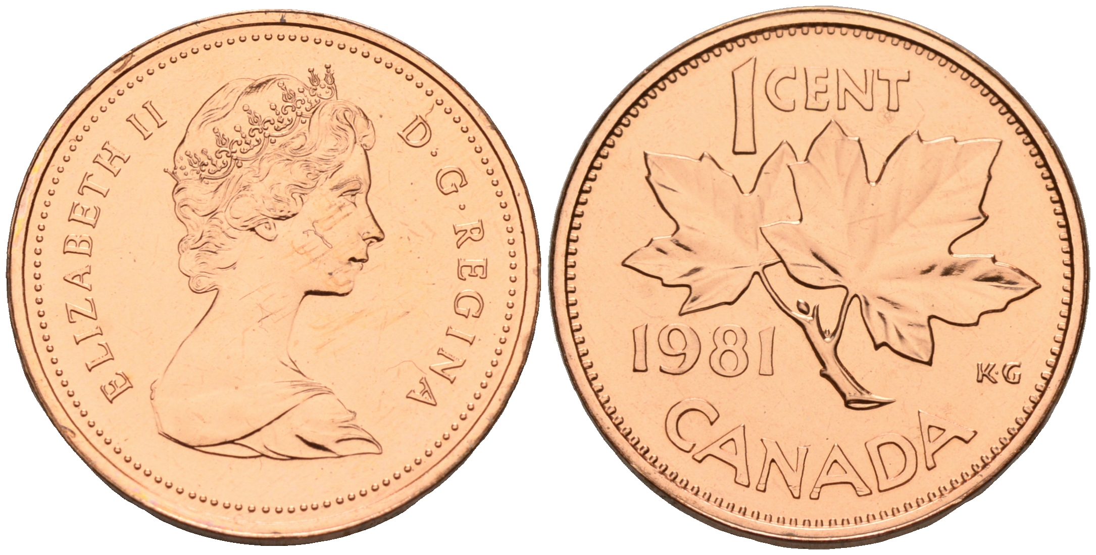 Канада 1 цент 1981 Елизавета II (1952-2022), кленовый лист KM 127 бронза    4147-269