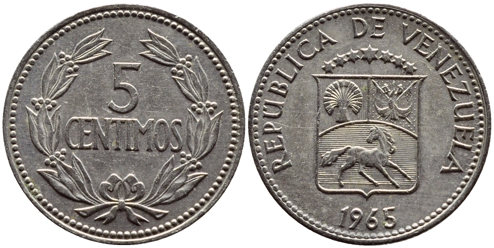 Венесуэла 5 сентимо 1965 KM 38.2 медно-никель 4392-919