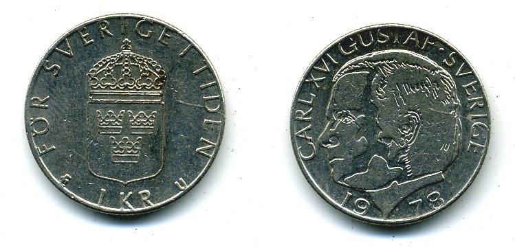 Швеция 1 крона 1978 Карл XVI Густав (1973- ) KM 852 медь плакированная медно-никелем 29-1215