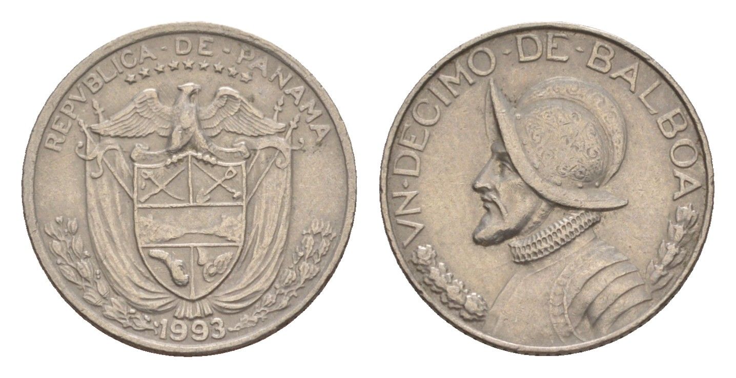 Панама 1/10 бальбоа (10 сентесимо) 1993 KM 10 медь плакированная медно-никелем 4644-168