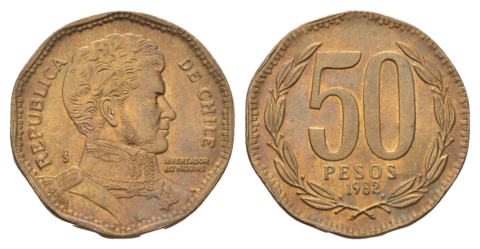 Чили 50 песо 1982 KM 219 алюминиевая бронза UNC 4141-135